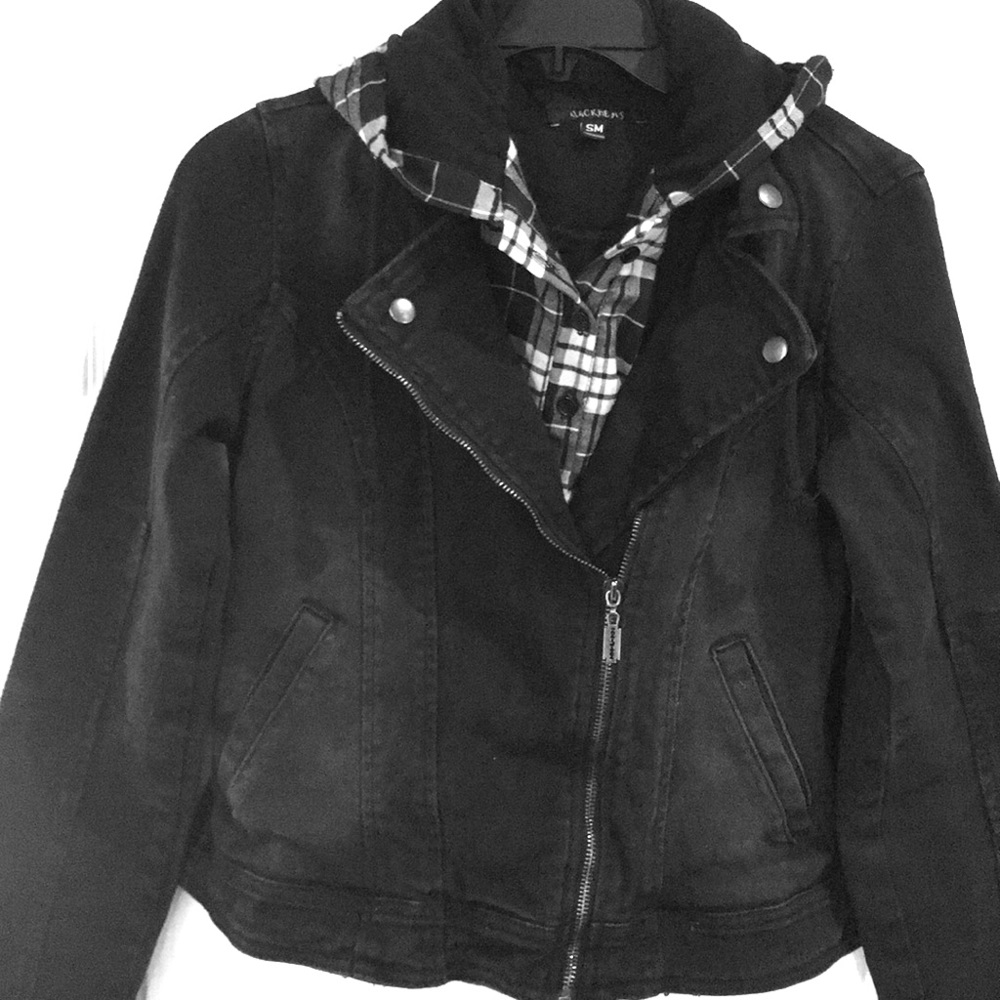 Black Denim Jacket With Detachable Insert